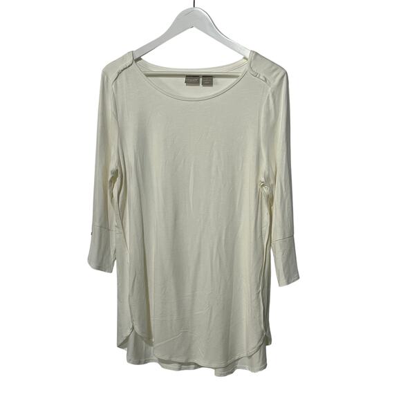 Chico's Zenergy Envelope Hem Tunic Top 3/4 Sleeves 2 Women's 12/14 White/Ivory - Picture 1 of 11